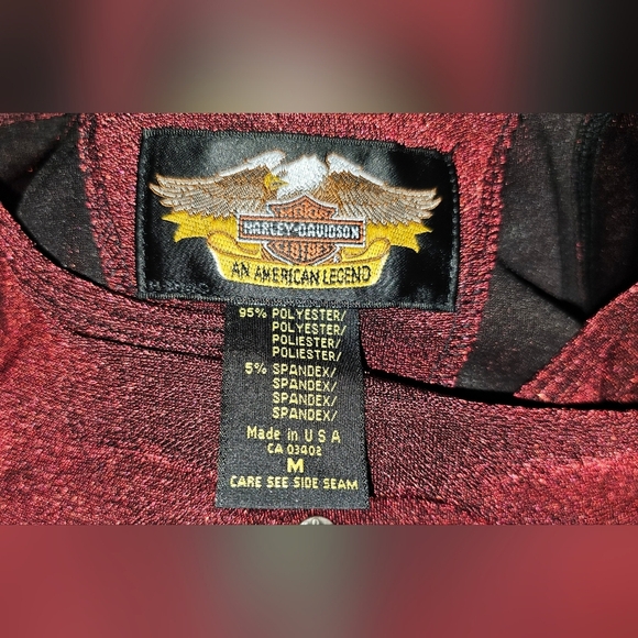 Harley-Davidson Womens Y2K Red Shimmer Button Front Slit Top Made USA Sz M - Picture 12 of 16